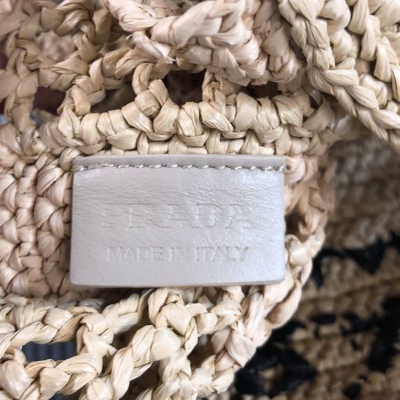 Prada Triangle Logo Open Tote Raffia Neutral - Picture 7 of 7